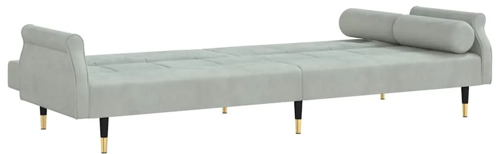 Sofá-cama com almofadões veludo cinzento-claro