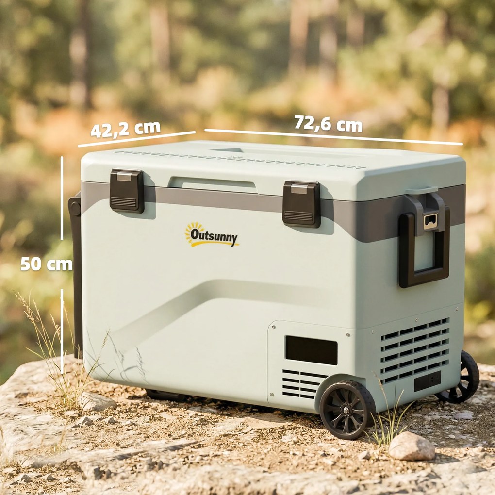 Geleira Portátil Elétrico 42,5 L com Compressor Controlo por App Rodas Asa Barra -20 ℃ a 20 ℃ e Suporte para Telemóvel Verde