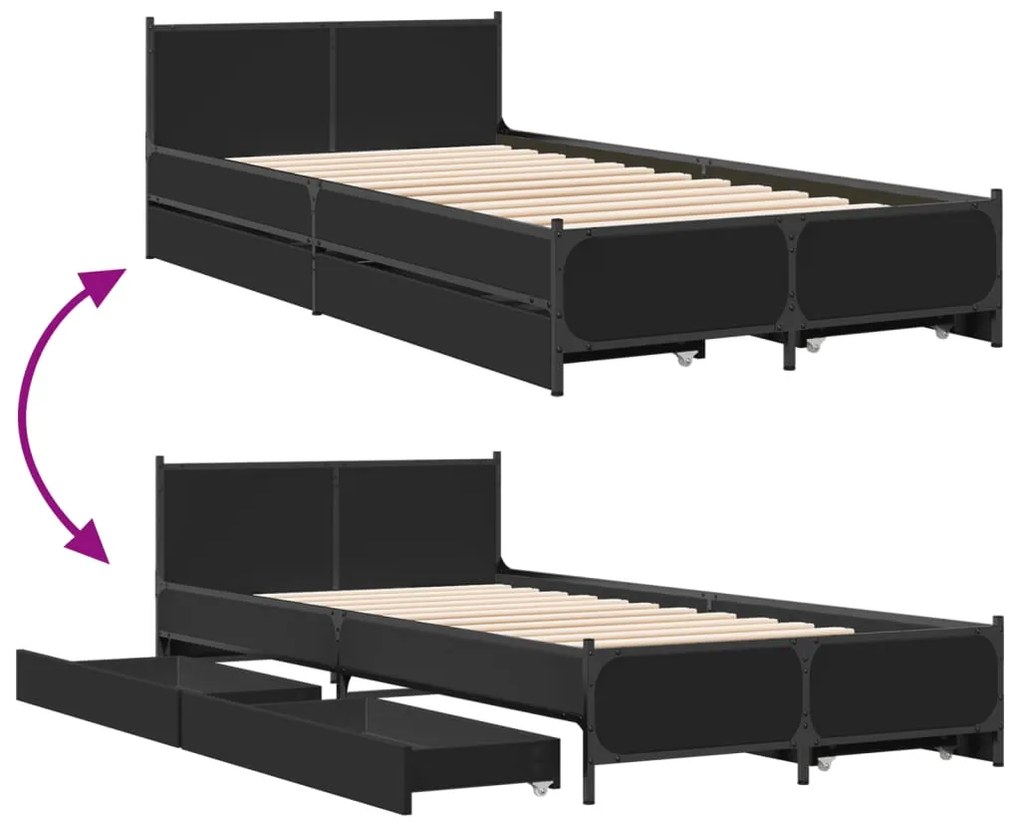 Estrutura cama c/ gavetas 75x190 cm derivados de madeira preto