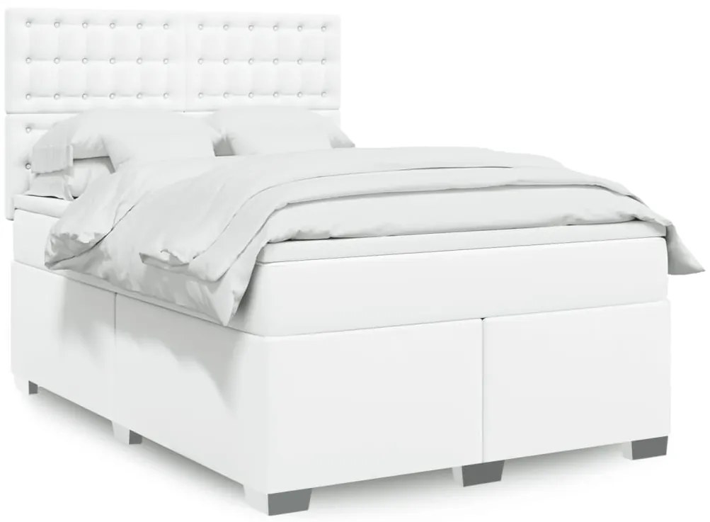 vidaXL Cama com molas/colchão 140x200 cm couro artificial branco