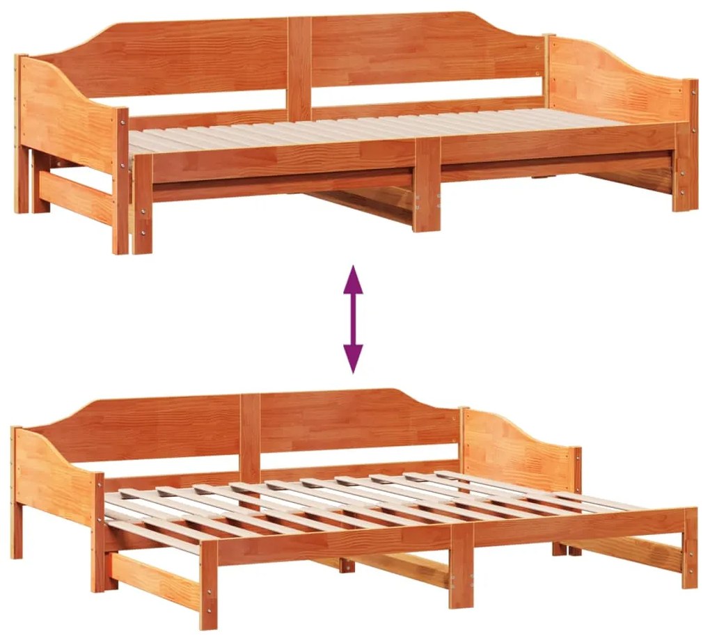 Sofá-cama com gavetão 90x200 cm madeira de pinho castanho cera