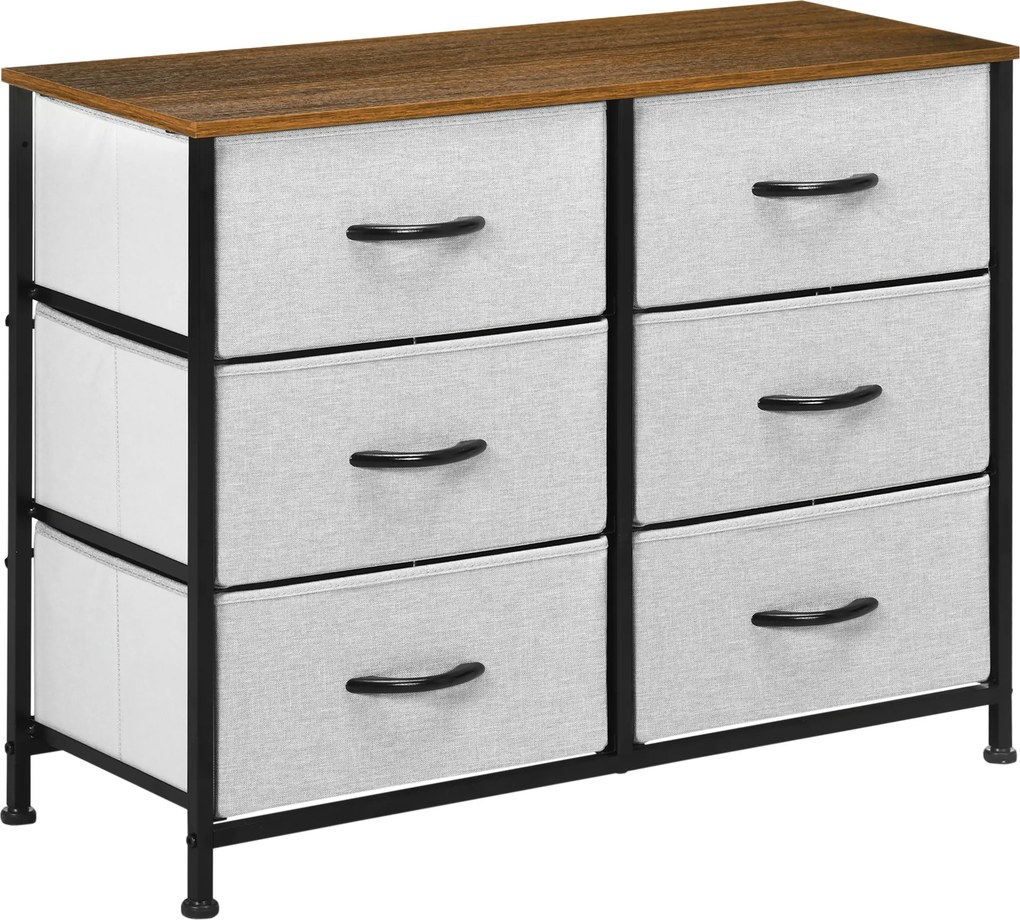 HOMCOM Cómoda Estilo Industrial Cómoda com 6 Gavetas de Tecido Dobrável com Pés com Almofadas Ajustáveis 80x30x62,5 cm Cinza e Marrom | Aosom Portugal