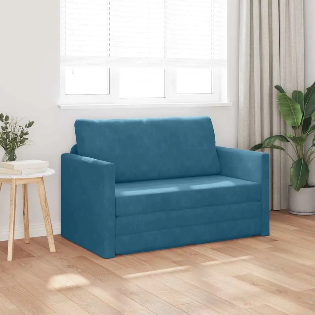 Sofá de chão-cama 2 em 1 Azul 124x204x61 cm Veludo