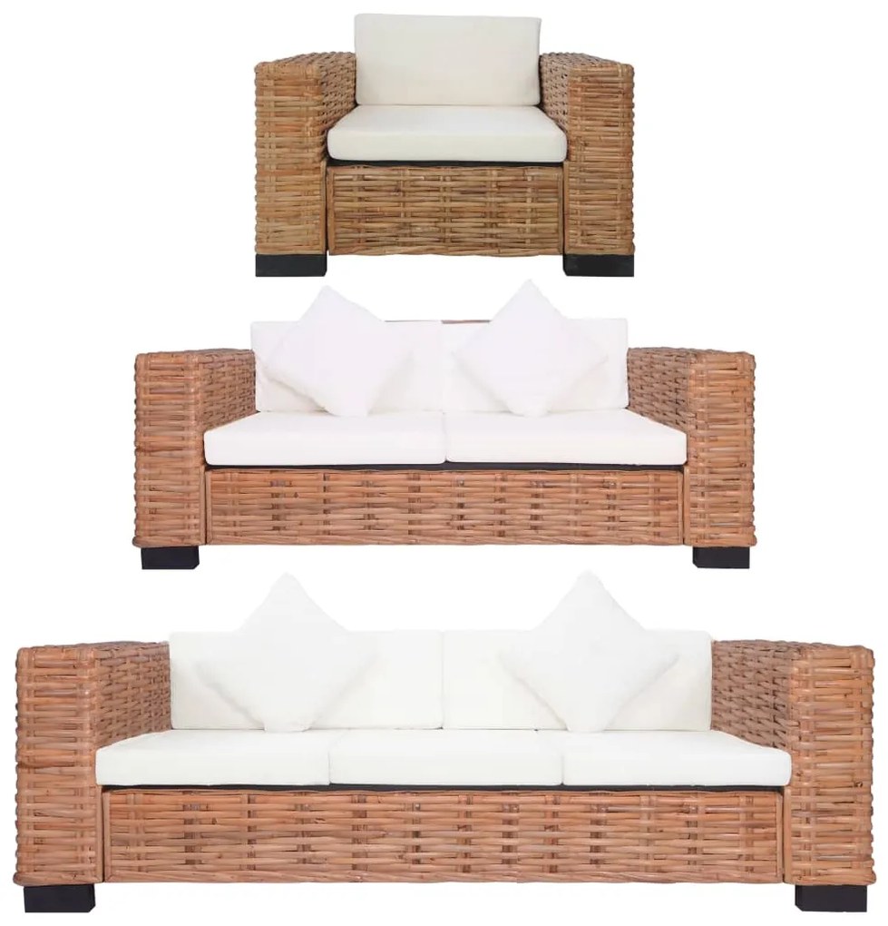 vidaXL 3 pcs conjunto de sofás com almofadões vime natural