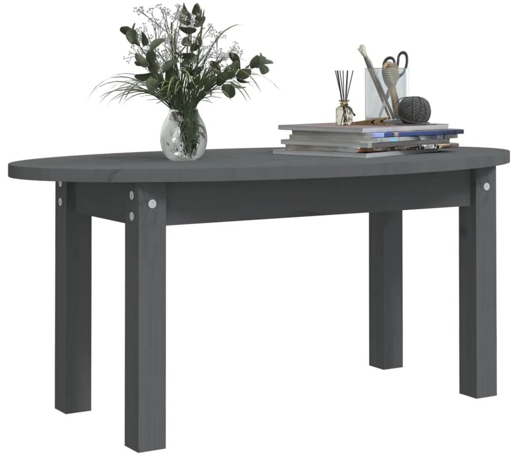 Mesa de centro 80x40x35 cm madeira de pinho maciça cinzento