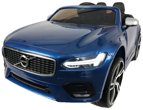 Volvo S90 12v, Carro elétrico infantil módulo de música, assento de couro, pneus de borracha EVA Azul