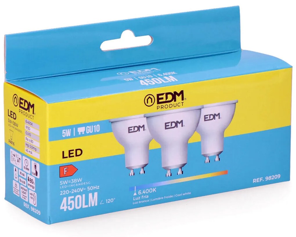 Lâmpada LED Edm 5 W GU10 450 Lm F (6400K)