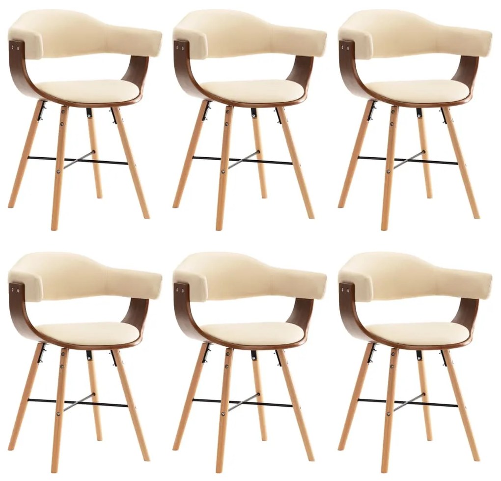 vidaXL Cadeiras de jantar 6 pcs couro artificial creme madeira curvada