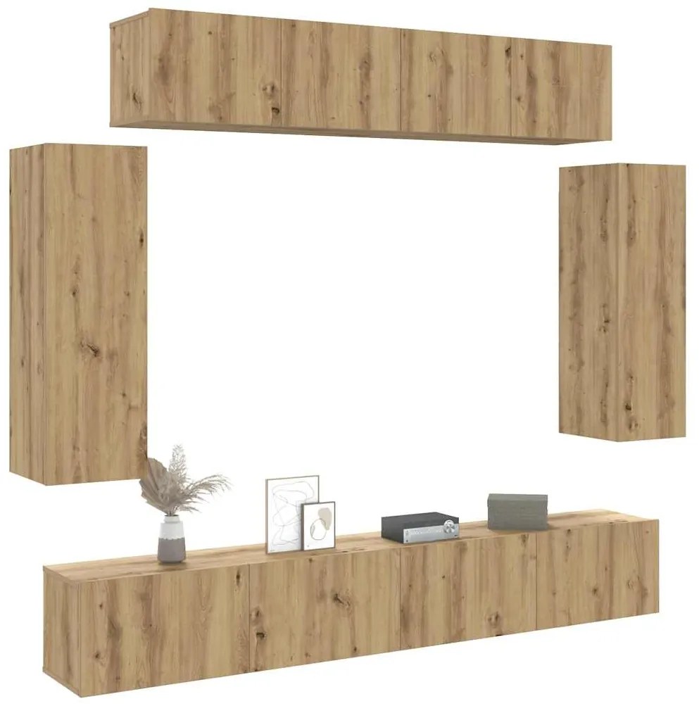 Conjunto de armário TV parede 6 pcs madeira carvalho artisiano