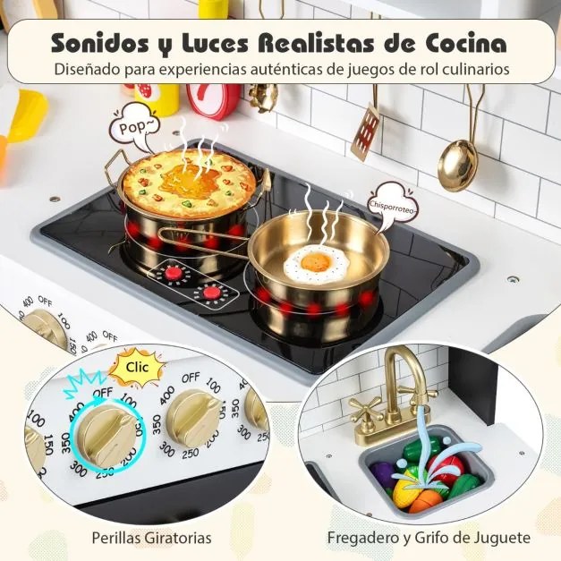 Cozinha de brincar em madeira para crianças com luzes e sons realistas 85 x 29 x 88 cm Preto