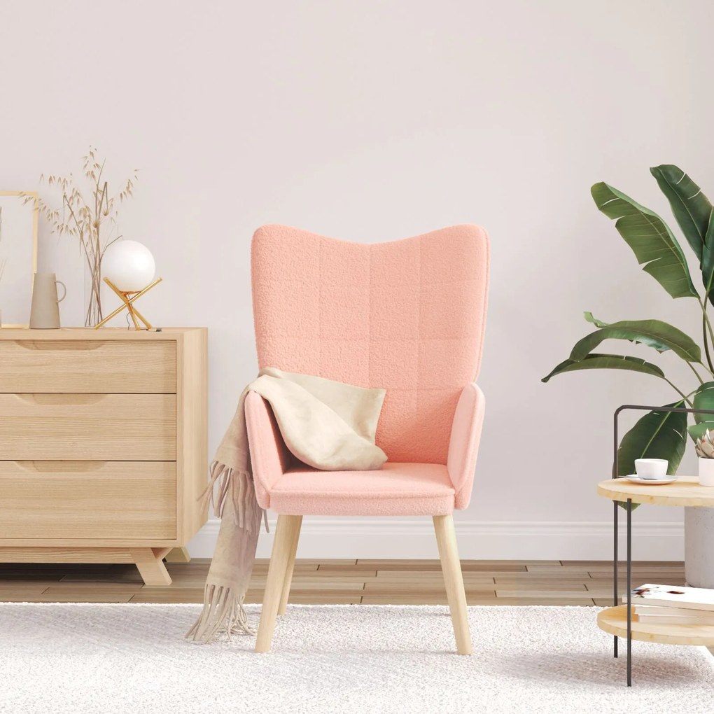 Cadeira Relaxante vidaXL Rosa em Tecido que Lembra Lã