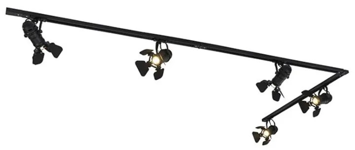 Sistema de iluminação de trilho moderno com 5 focos preto 1-fase - Iconic Movie
