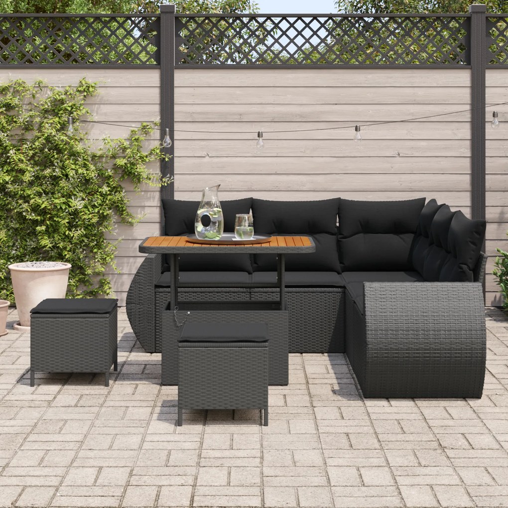Conjunto de Sofá de Jardim vidaXL de 8 Peças com Almofadas Preto Polir
