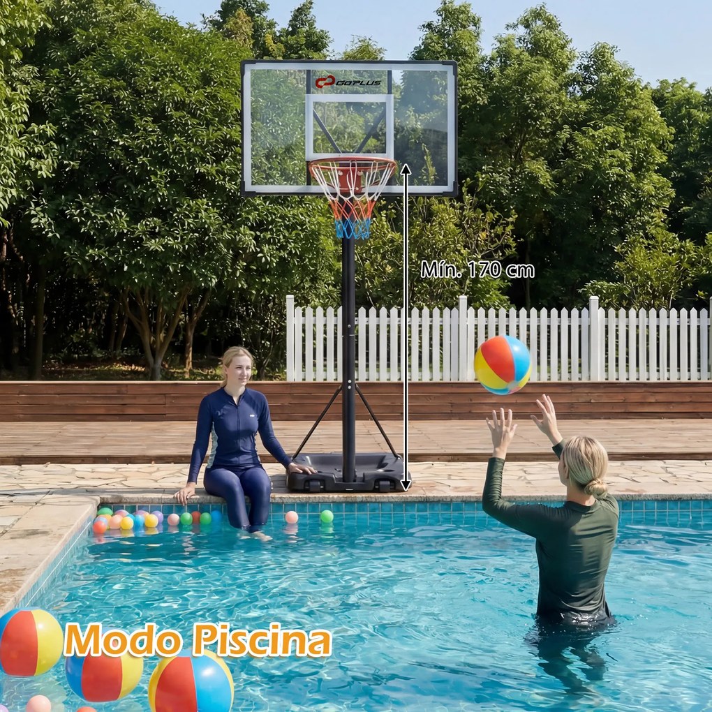 Cesto de basquetebol portátil para exterior com altura ajustável (1,7-3 m), base recheável e rodas, para crianças e adultos, para uso interior e exter