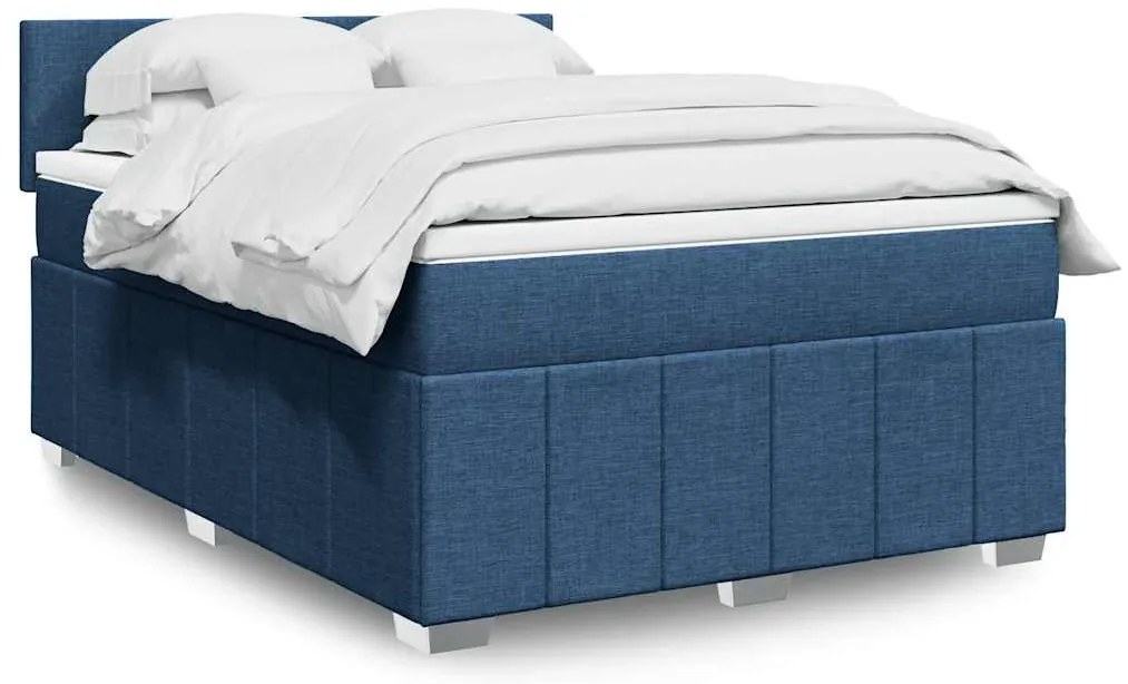 vidaXL Cama com molas/colchão 140x190 cm tecido azul