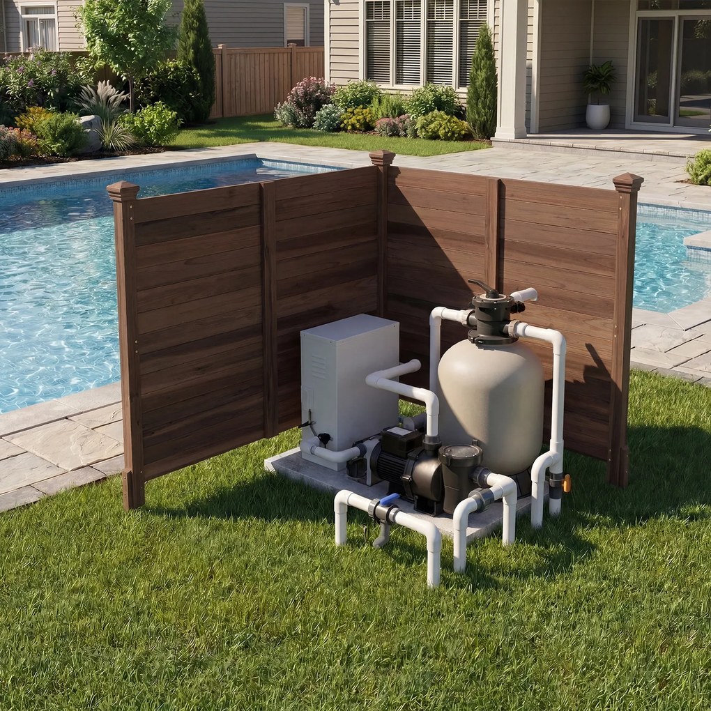 Biombos de privacidade para exterior 119 x 119 cm, 4 painéis com estacas metálicas, para ar condicionado e caixote do lixo de jardim, Castanho