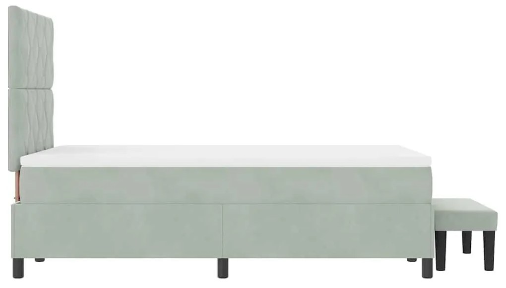 Cama Box Spring com Colchão e Banco Cinza Claro 120x200 cm Veludo