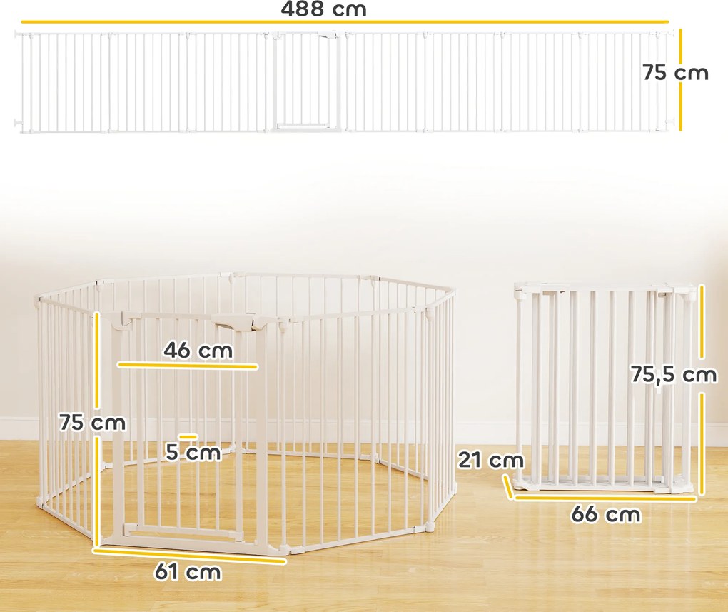 Barreira de segurança metálica, cercadinho dobrável e modular para cães e crianças, 8 painéis, 61 x 75 cm, branco