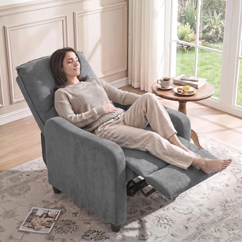 Poltrona Relax Reclinável Manual Acolchoada em Cinzento Escuro