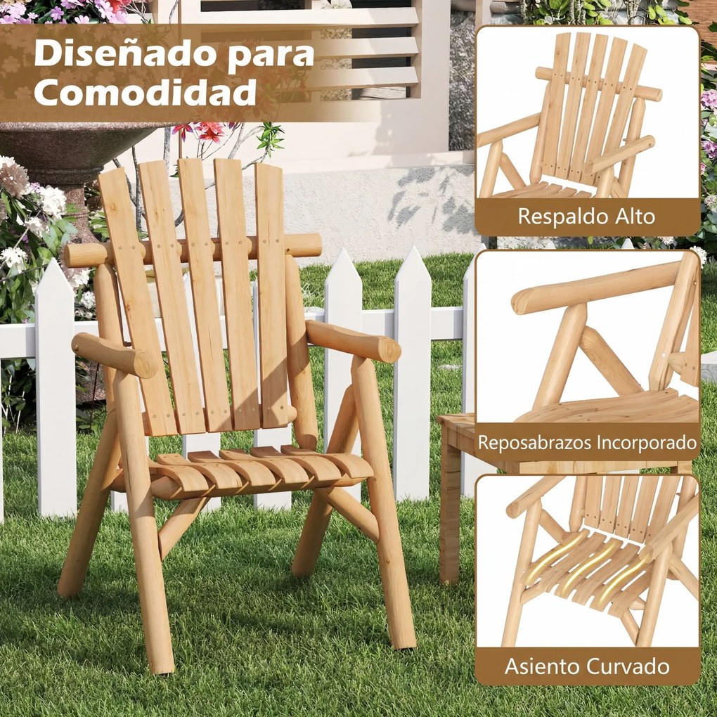 Cadeira de Jardim, 80 x 66 x 107 cm, Encosto Alto, Natural