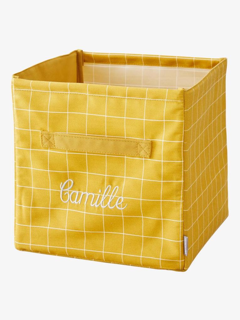 Caixa de arrumação em tecido estampado personalizável amarelo medio liso