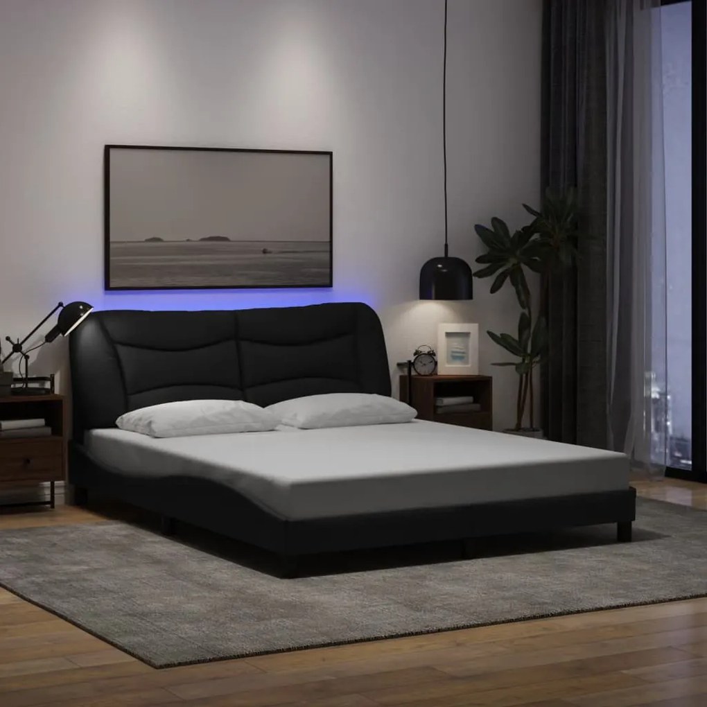 Estrutura de cama com LED sem colchão 160x200 cm tecido preto