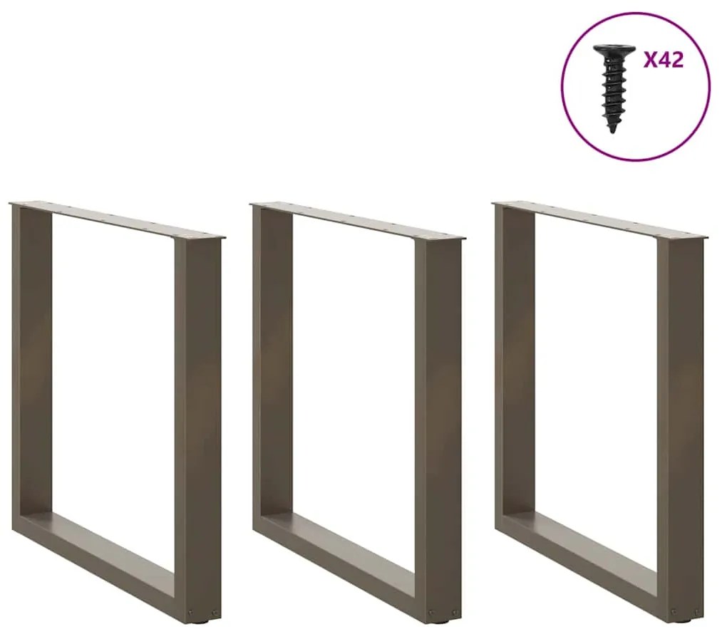 Pés para mesa de jantar em formato de U, 3 peças, aço natural, 80x(72-