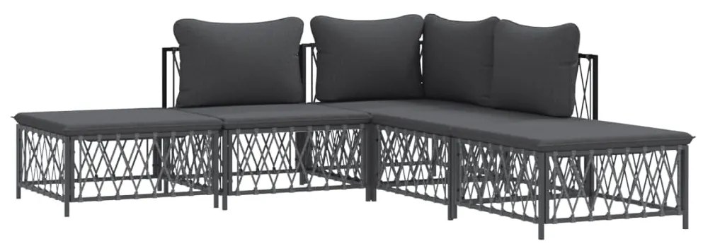 5 pcs conjunto lounge de jardim com almofadões aço antracite