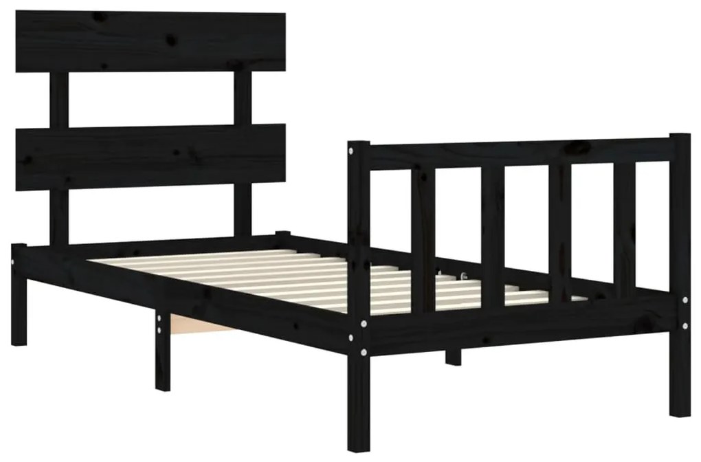 Estrutura de cama com cabeceira 90x200 cm madeira maciça preto