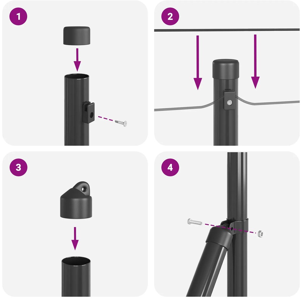 Postes de Cerca vidaXL com Ponta 26 pcs Ø32 mm 80 cm Aço Galvanizado