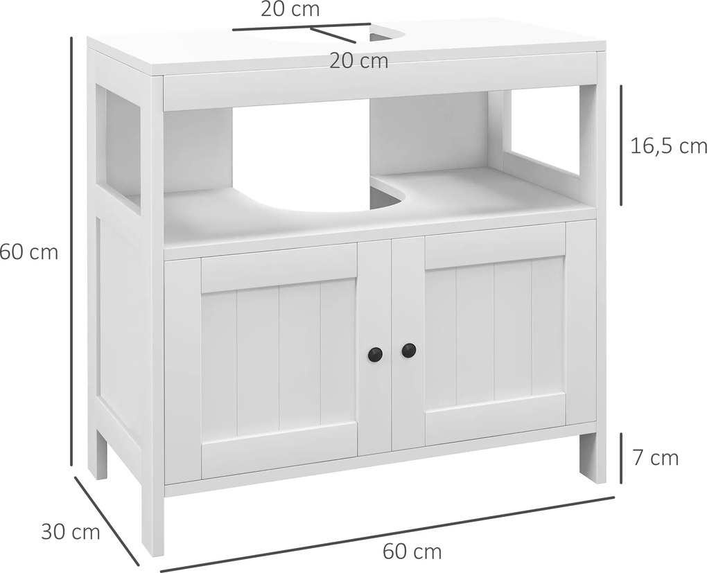 Móvel para Lavatório Pousar com Armário de 2 Portas Estante Aberto e Estante Ajustável Interior 60x30x60 cm Branco