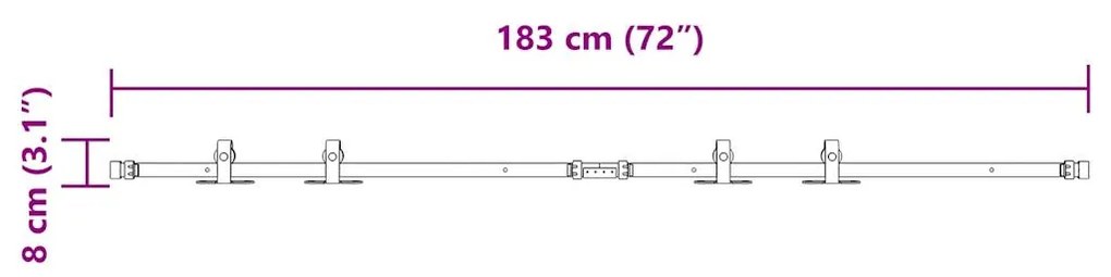 Kit p/ porta de armário deslizante 183 cm aço carbono