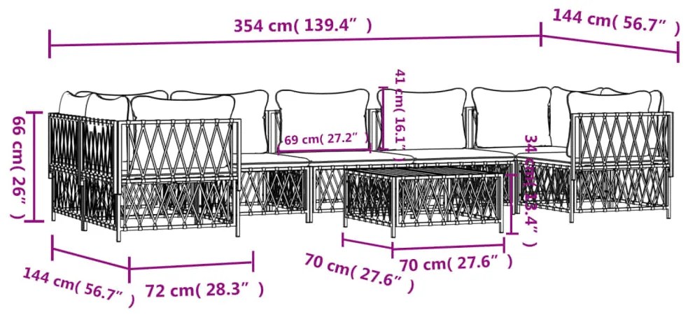 8 pcs conjunto lounge de jardim com almofadões aço antracite