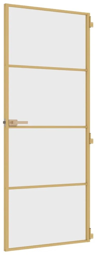 Porta interior 83x201,5 cm vidro temperado e alumínio dourado