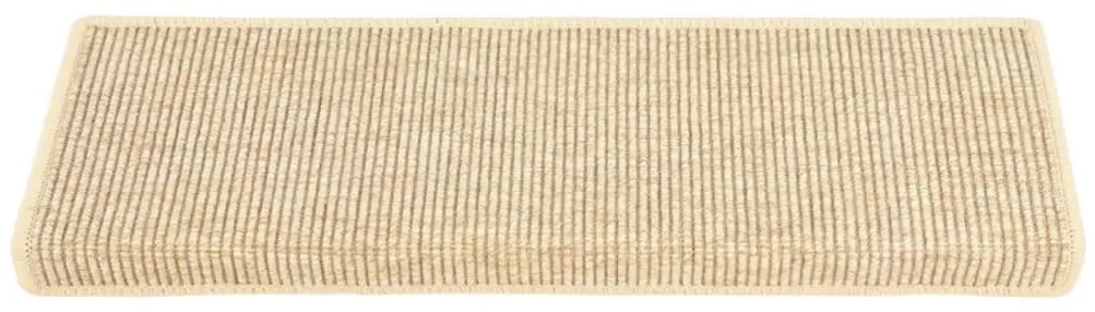 Tapetes escada adesivos aspeto sisal 15pcs 65x21x4cm bege-claro