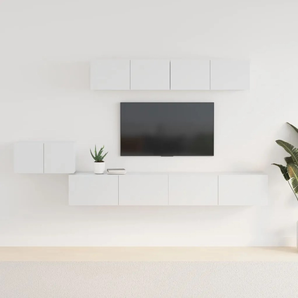 vidaXL 5 pcs conjunto móveis de TV madeira processada branco brilhante