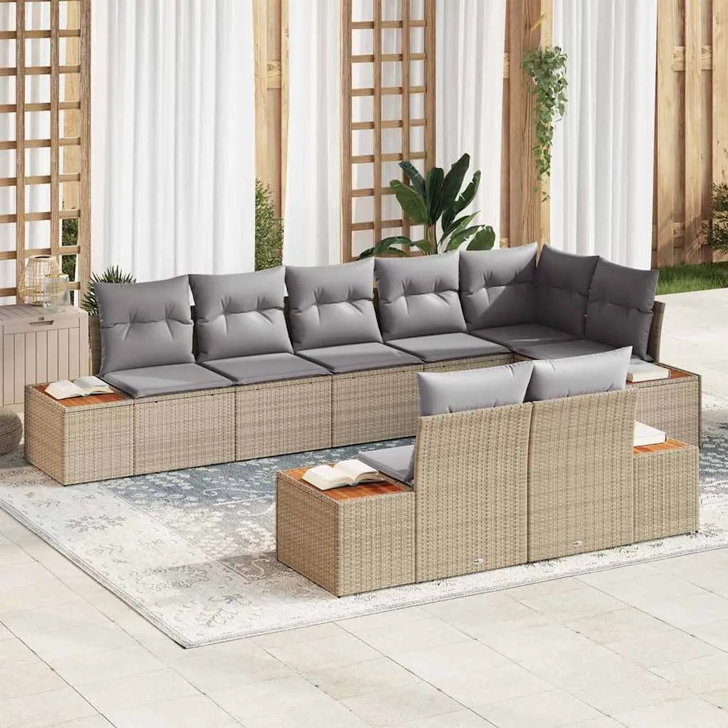 vidaXL Conjunto de Sofá de Jardim 8 pcs Bege e Cinza Claro Polirattan