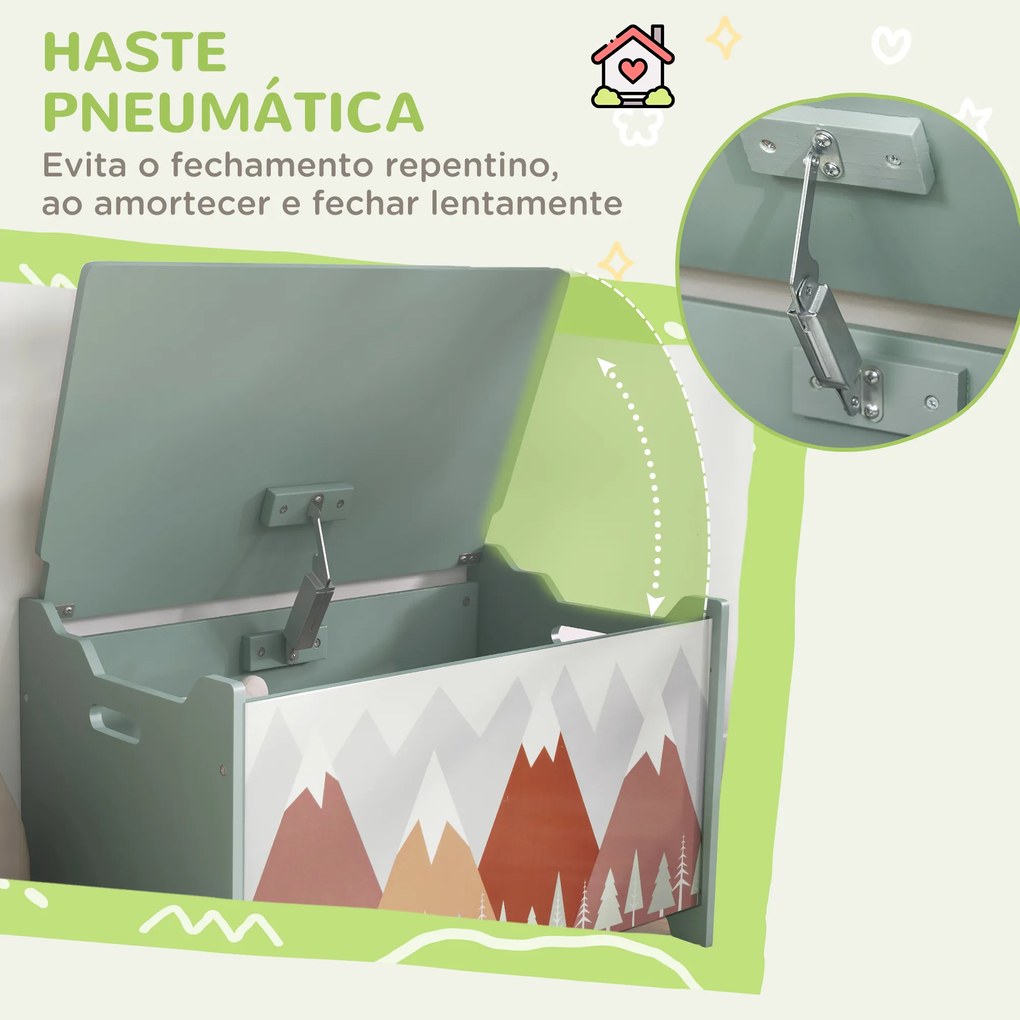 Baú de Brinquedos Organizador de Brinquedos para Crianças de 3 a 8 Anos com Estampado em Animaos 60x37x39 cm Verde