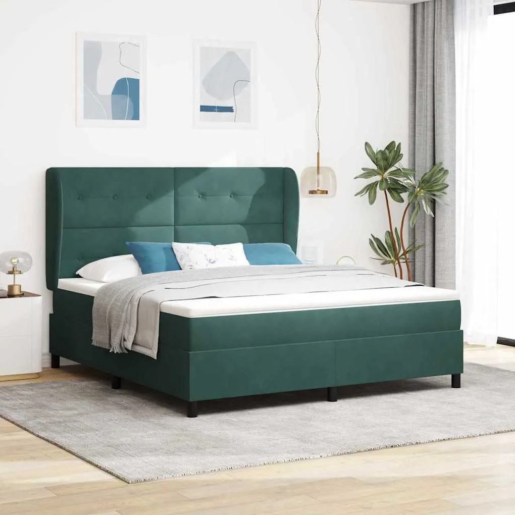 vidaXL Cama Box com colchão Verde Escuro 200 x 180 cm Poliéster