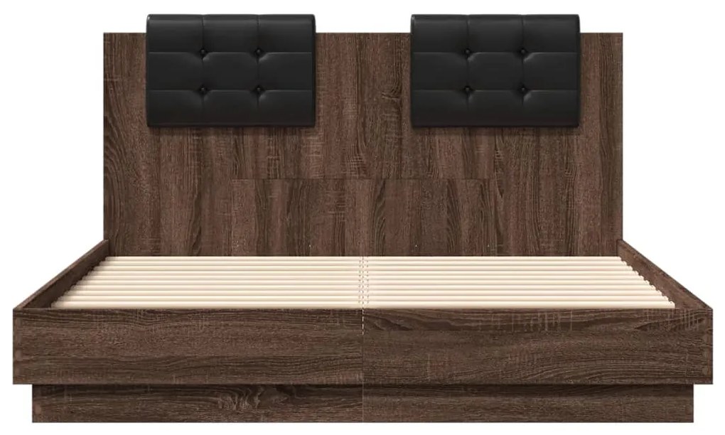 Estrutura cama cabeceira/luzes LED 120x190 cm carvalho castanho