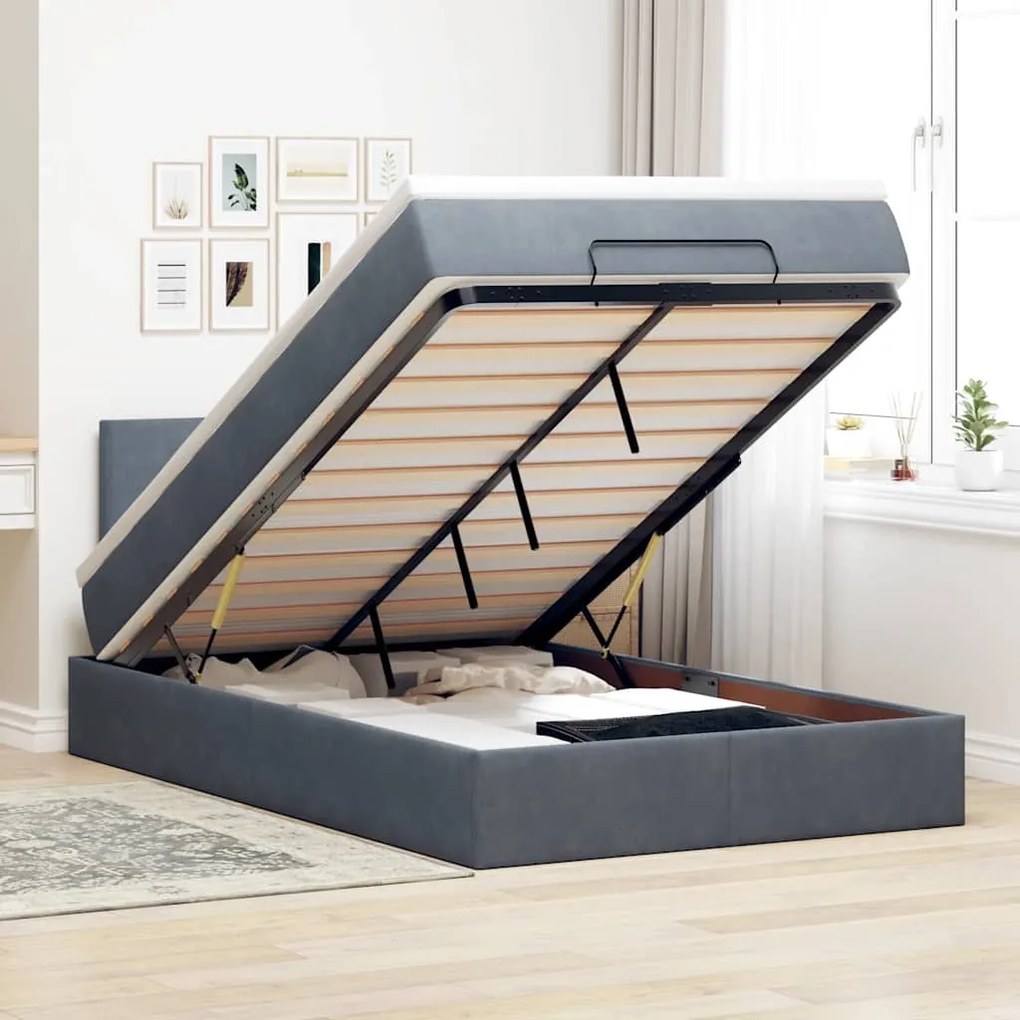 vidaXL Estrutura cama otomana colchão 120x200cm veludo cinzento escuro