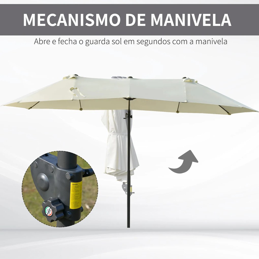 Chapéu de Sol Duplo Inclinável para Jardim Terraço Chapéu de Sol Excêntrico à Manivela com 12 Hastes de Aço 270x440x250cm Bege