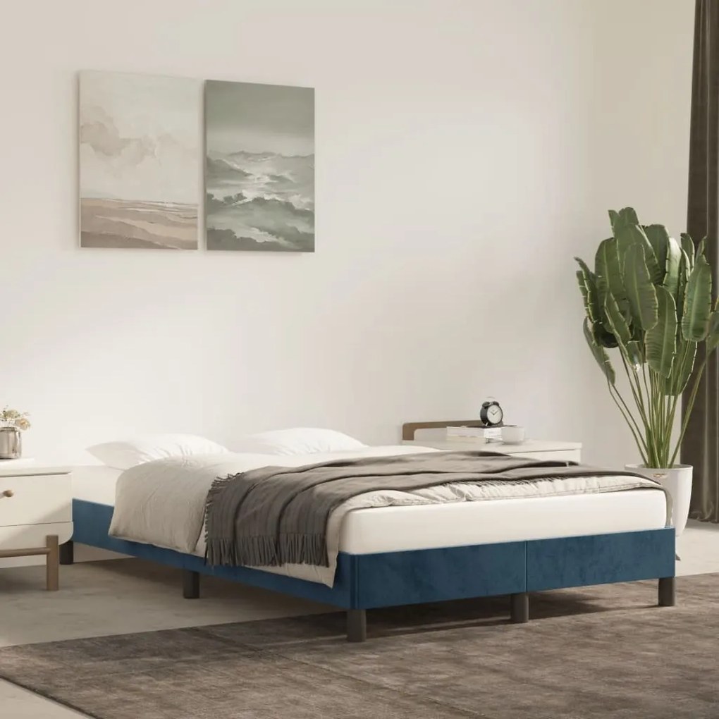 Estrutura de cama com colchão azul escuro 120x190 cm Veludo