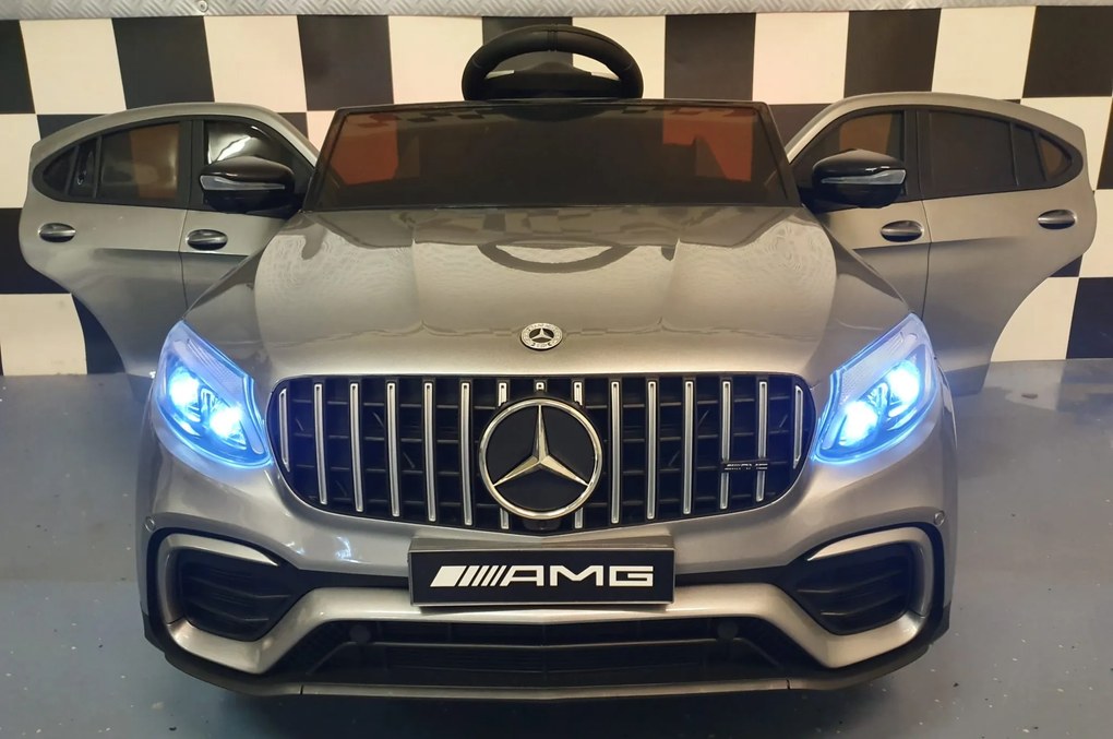Carro elétrico infantil Mercedes GLC 12V, Pneus Borracha, Assento em pele, 1 pessoa cinzento metalico