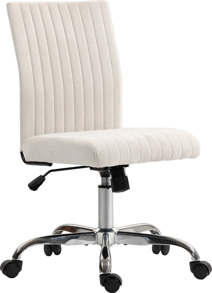 Cadeira de escritório sem braços, cadeira giratória, altura ajustável e rotação de 360°, 43 x 56 x 89-99 cm, creme