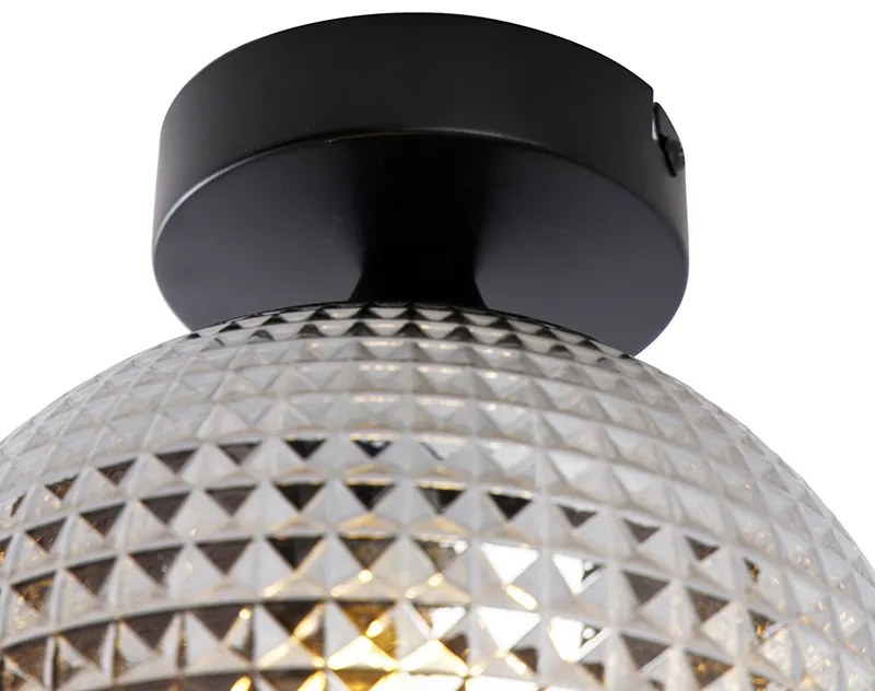 Candeeiro de teto Art Deco preto com vidro fumê - Sphere Art Deco