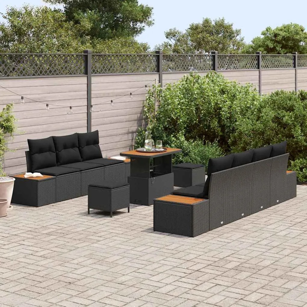 Conjunto de Sofá de Jardim vidaXL de 10 Peças com Almofadas Preto Ratt