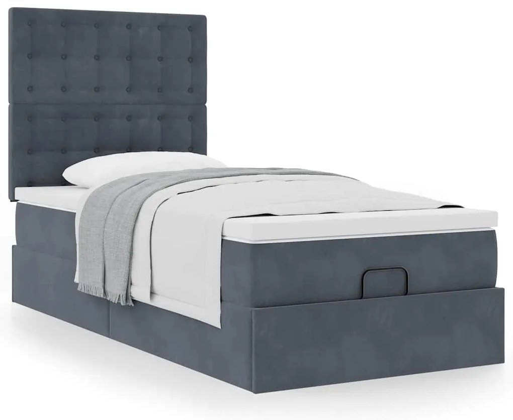 Estrutura cama otomana colchões 80x200cm veludo cinzento escuro