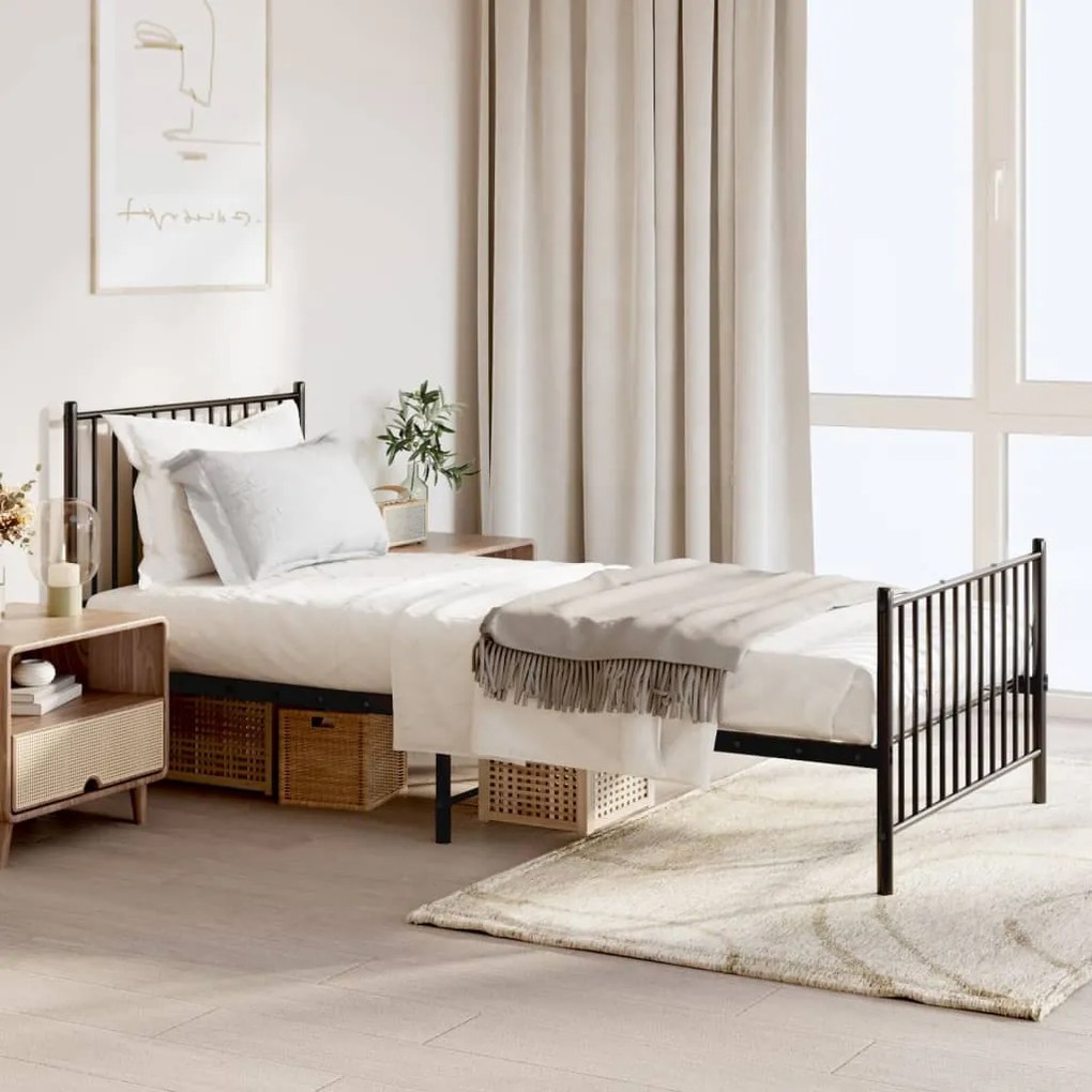 350875 vidaXL Estrutura de cama com cabeceira e pés 90x200 cm metal preto