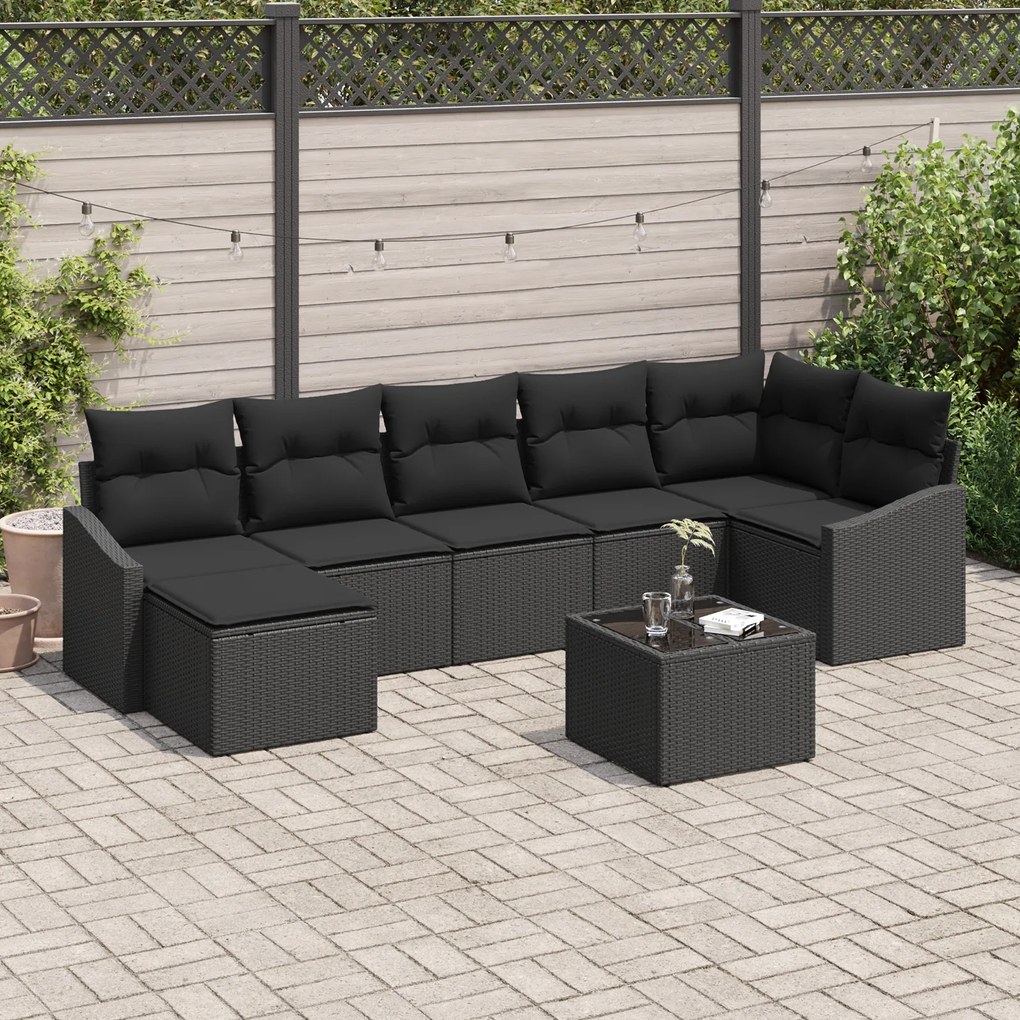 vidaXL Conjunto de Sofá de Jardim de 8 Peças com Almofadas Beja Rattan Poliéster